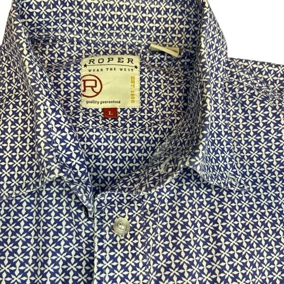 Roper Blue and White Western Button Down Shirt. Size Large. Great Condition!! - Picture 4 of 11